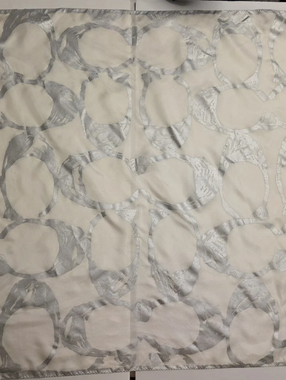 Coach 100% Silk Metallic Silver Signature C Square Scarf ~28